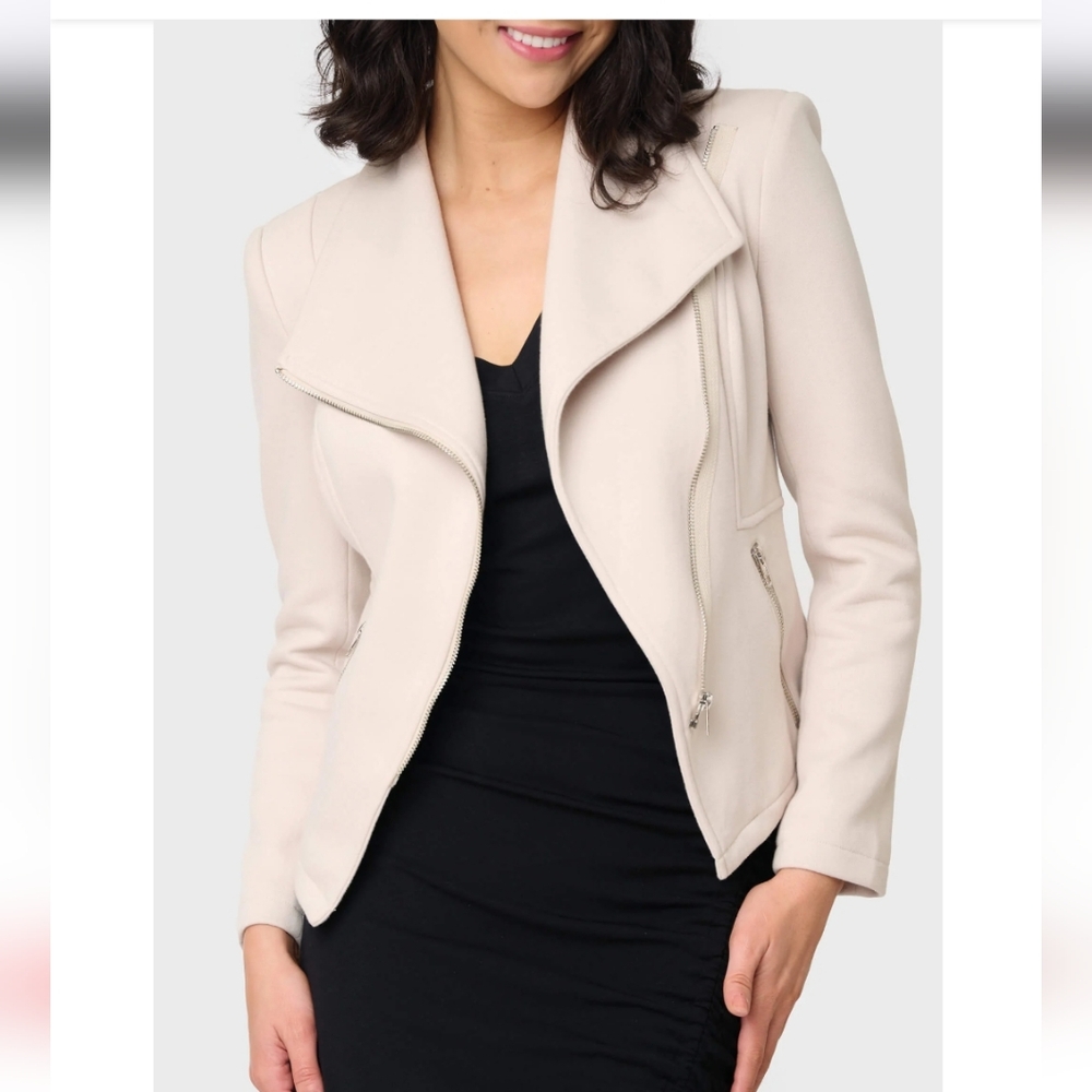 NWT gibson look Stretch Knit Moto Jacket size Small in Dune